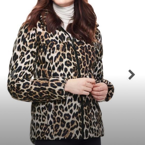 Lands End Leopard Print Down Jacket 